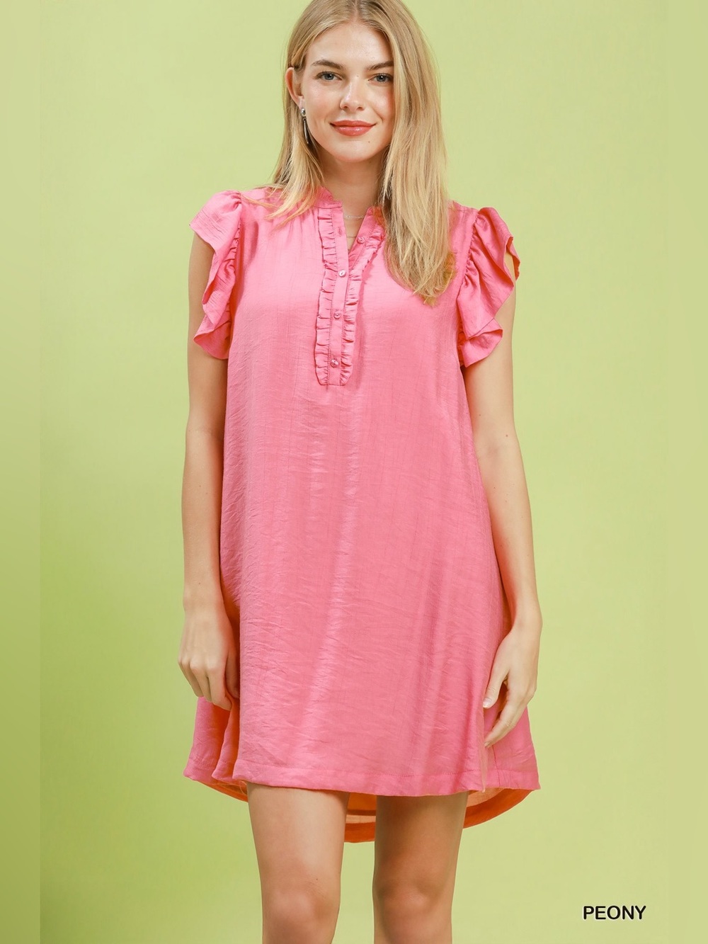 Umgee Ruffle Sleeve Henley Shift Dress